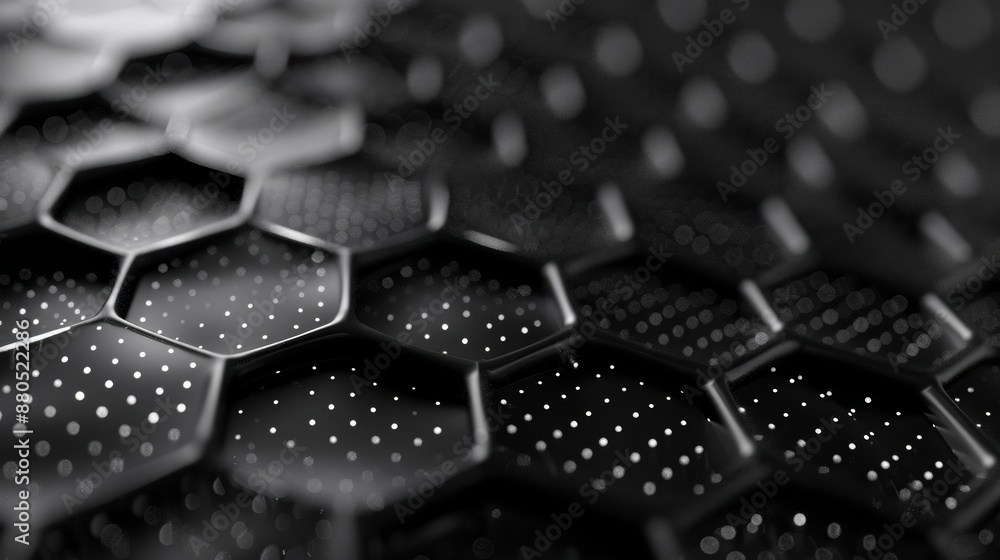 Poster a futuristic black hexagon background. a futuristic honeycomb concept. wave of particles. 3d renderi