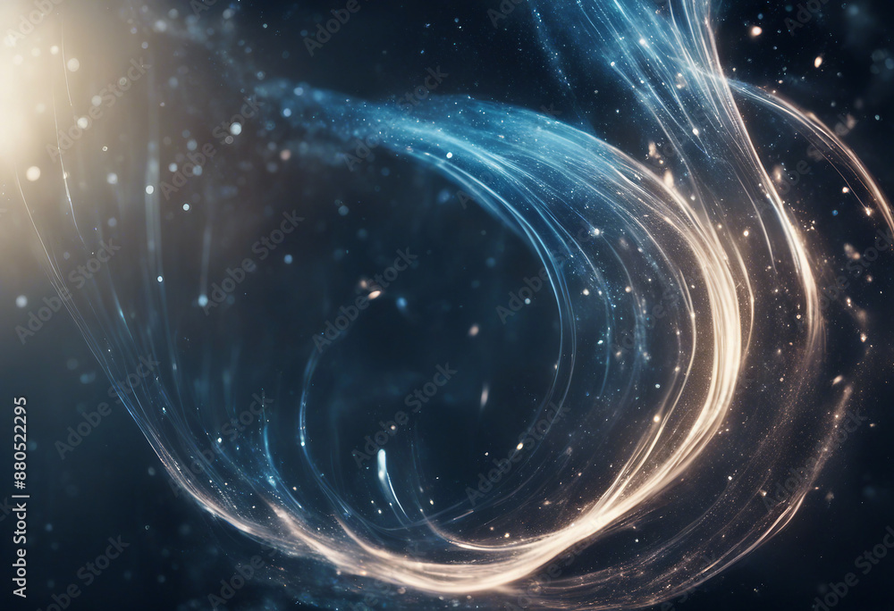 Poster flowing blue light waves with sparkles on a dark background creating a dynamic and futuristic feel