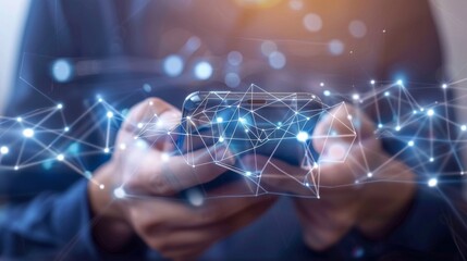 A man uses a smart phone connected to global network, a concept of innovation, technology, and communication.