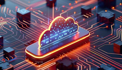 Advanced cloud network visualization with neon glow, Cloud infrastructure, Hightech digital landscape