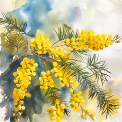 mimosa in watercolor