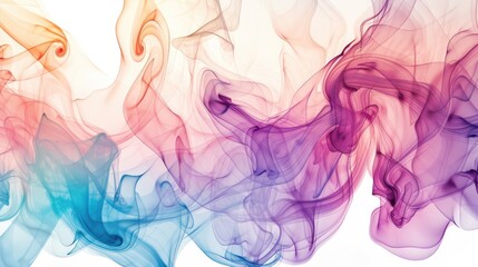 Abstract colorful smoke swirls in shades of purple, blue, and pink on a white background, perfect for artistic and creative projects.