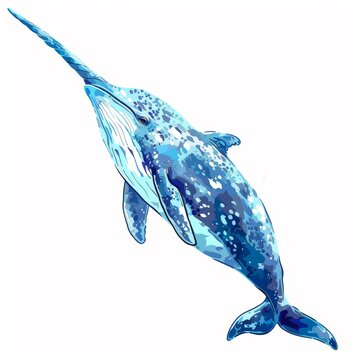 blue narwhal swimming upwards clip art preview