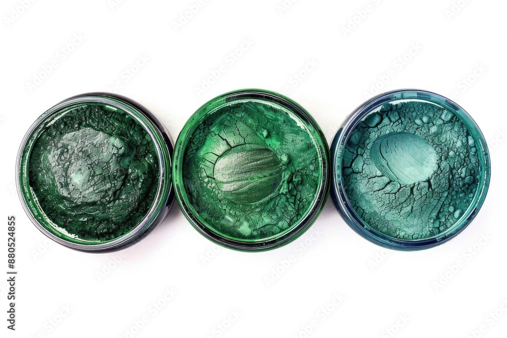 Aufkleber three different shades of green paint on a white surface, useful for design and diy projects