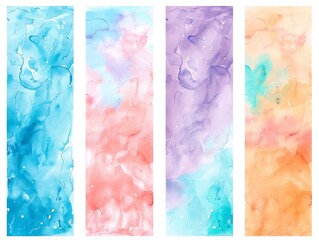 Set of abstract watercolor backgrounds. Blue, pink, red, violet, green colors.
