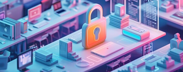 A tech scene with a bright unlock icon, representing data accessibility