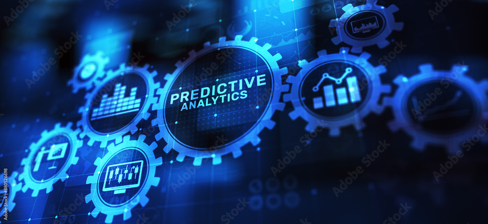 Poster predictive analytics big data analysis business intelligence internet and modern technology concept 