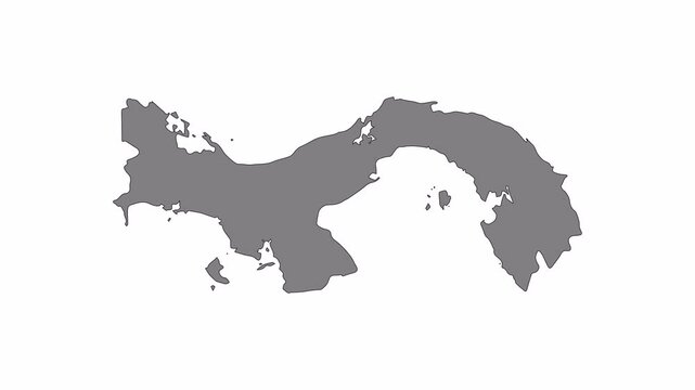 Panama map animation. Black line smoothly transitioning to fill, drawing on white, transparent alpha channel.