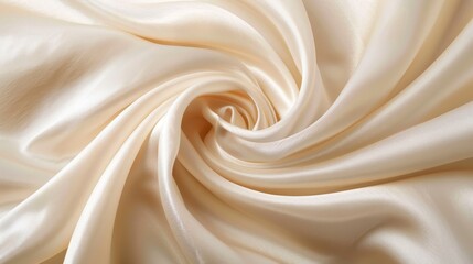 Fototapeta premium The background banner is made of shiny satin silk swirls in pastel beige cream color - A background texture for text or product display made of abstract textile fabric material.