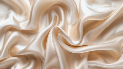 Fototapeta premium Background banner in a soft pastel cream color with shiny satin silk swirl waves - Background material for text or product displays.