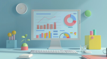 プレゼンテーション、グラフ、会議の3Dイラストレーション