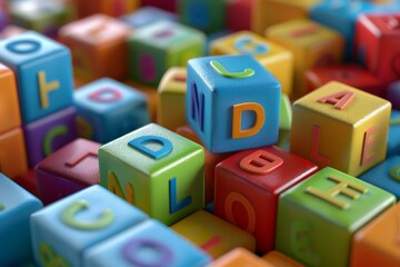 Colorful alphabet blocks forming the word knowledge, representing the concept of learning and education