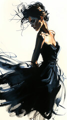 Charcoal Painting Art Of Gorgeous Women Wall Paper On White Background