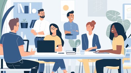 Collaboration between colleagues in a diverse office: smiling colleagues in a productive meeting