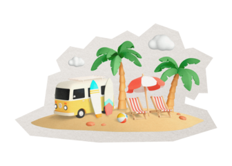 PNG beach sticker  white border, vacation 3D cartoon, transparent background