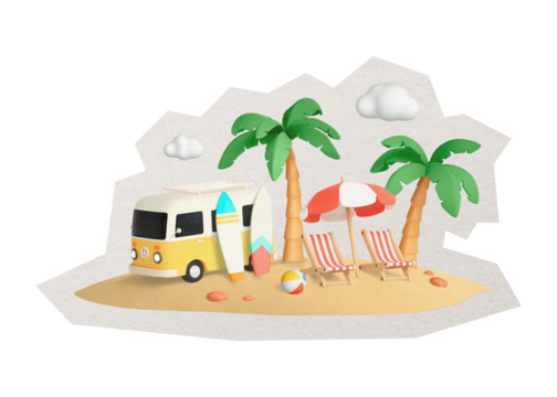 PNG beach sticker  white border, vacation 3D cartoon, transparent background - Powered by Adobe