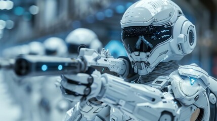 Fototapeta premium Futuristic Soldier with Modern Tech Weapons