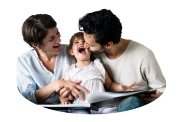 Happy family png badge sticker, parenthood in oval shape photo, transparent background