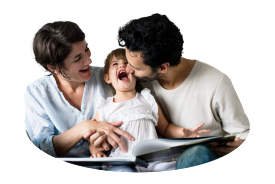 Happy family png badge sticker, parenthood in oval shape photo, transparent background