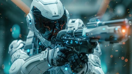 Fototapeta premium Futuristic Soldier with Modern Tech Weapons