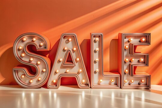 A sign that says Sale is lit up in bright grey letters