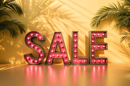 A sign that says Sale is lit up in bright red letters