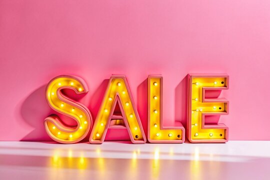 A sign that says Sale is lit up in bright yellow letters
