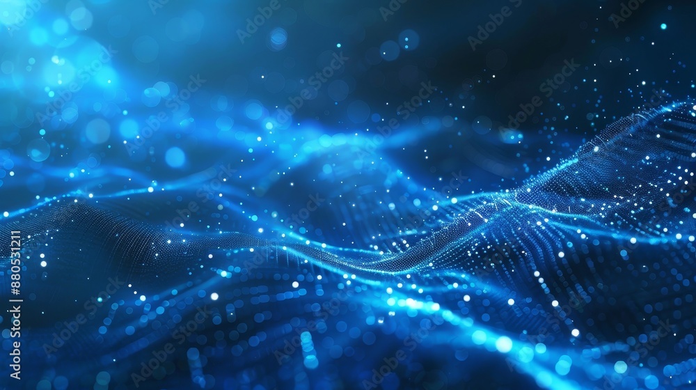Poster an abstract background of blue technology and futuristic digital lines. dynamic wave and particle co