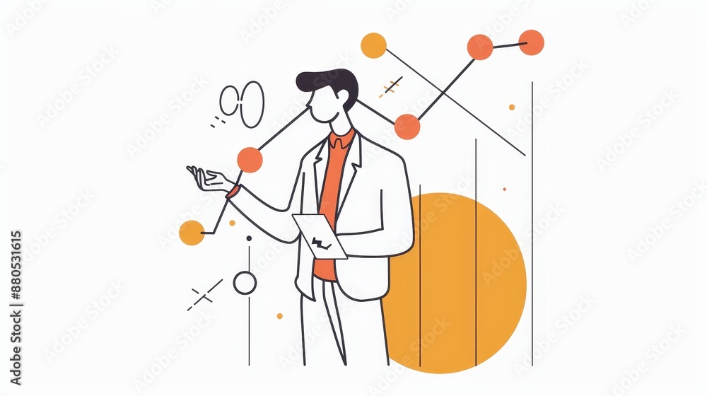 Poster businessman presenting data - a businessman presenting data with a graph and chart, illustrating con