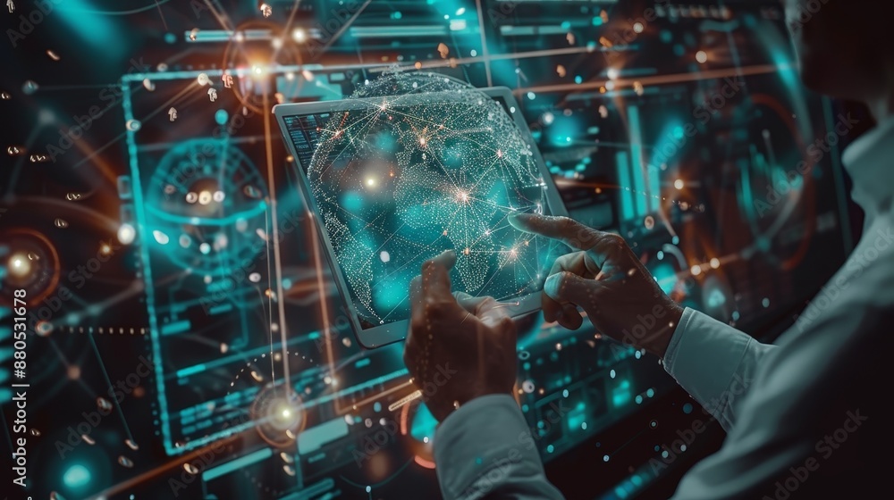 Poster technology background including internet of things, digital software development, future tech and a 