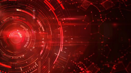 Technology background in red and abstract digital circle. Copy space.