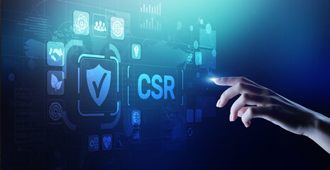 CSR Corporate social responsibility business technology concept on virtual screen.