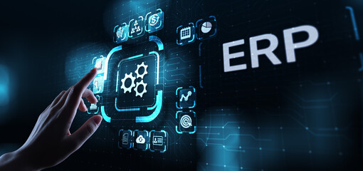 ERP - Enterprise resource planning business and modern technology concept on virtual screen.