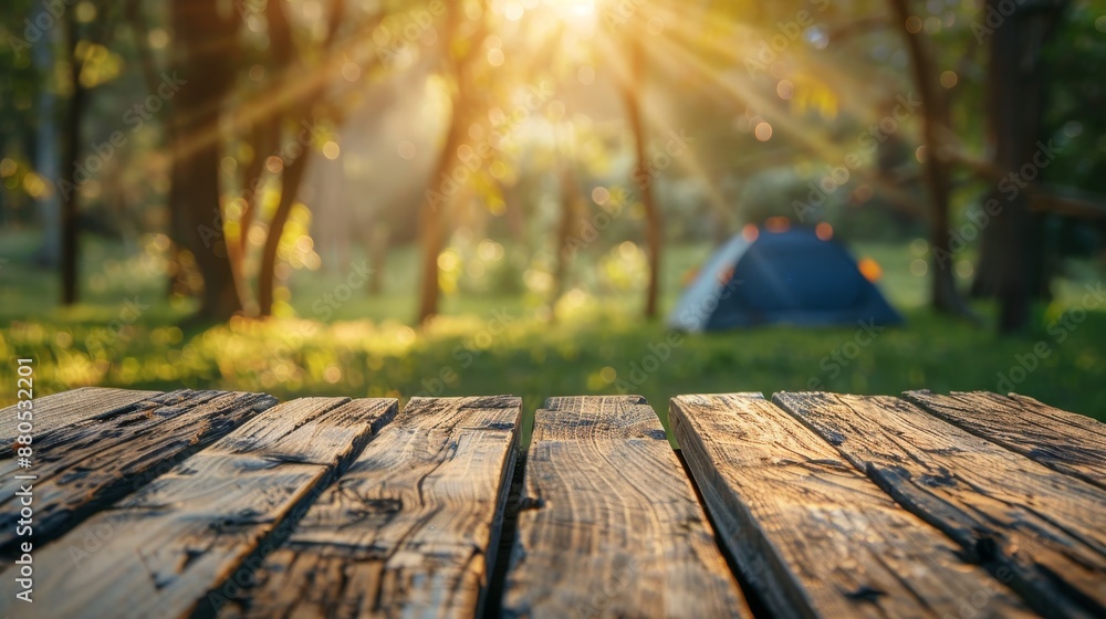 Poster fresh and relaxed concept. overhead view of blurred tent camping and grass field. for montage produc