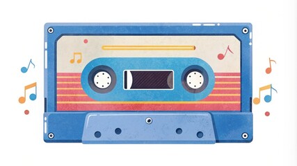 Fototapeta premium Retro Cassette Tape with Music Notes