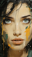 Young Women Portrait With Contemporary Oil Painting On Canvas