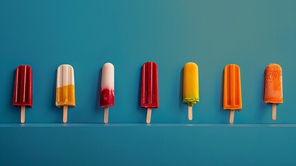 Fototapeta premium Colorful Popsicles on Blue Background