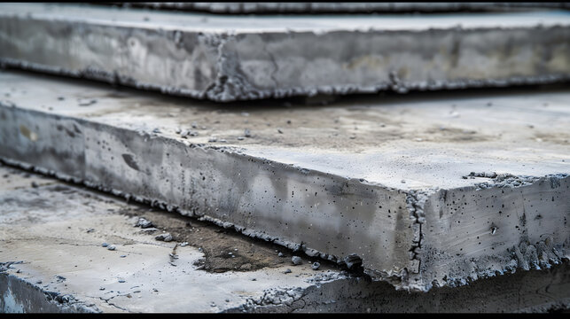 Des plaques de b&eacute;ton empil&eacute;es les unes sur les autres.