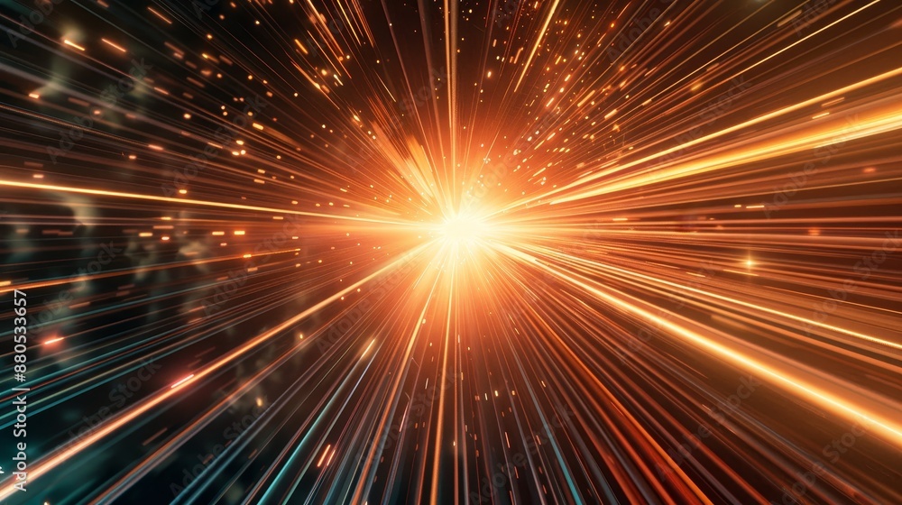 Poster abstract fast-moving line rendering with glowing sun flare. high-speed motion blur conceptualizing l
