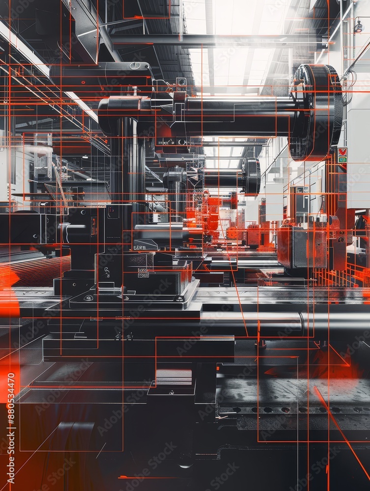 Aufkleber industrial factory automation: advanced machinery with connected systems - an image showcasing the i