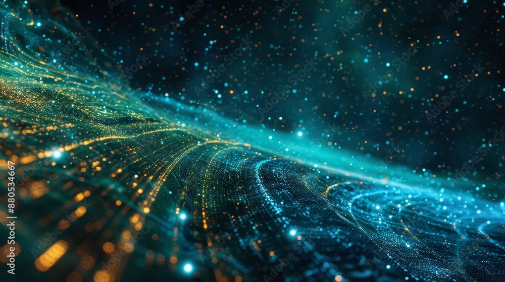 Poster cyberspace grid. high tech network. outer space. vertical orientation. starry outer space texture. 3