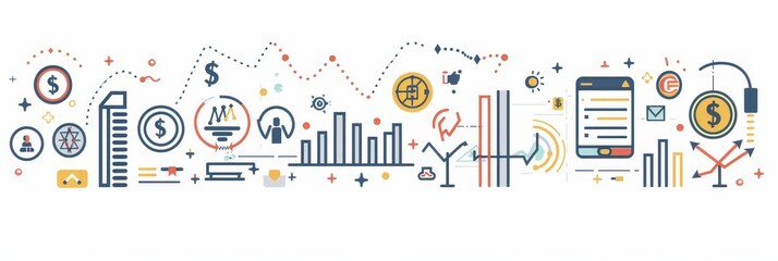 Financial Growth Illustration - Abstract illustration depicting financial growth with various icons and elements related to business and finance. - Abstract illustration depicting financial growth wit