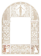 Frame png with ornamental flowers, remixed from artworks by Gerrit Willem Dijsselhof