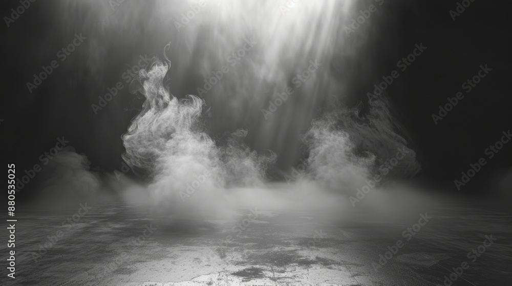 Poster an empty dark abstract cement wall and a gradient studio with smoke that floats up and makes up the 