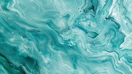 Naklejka premium A pastel cyan mint liquid marble watercolor background with white lines and brush stains. A teal turquoise liquid marbled alcohol ink drawing effect with pastel cyan mint stains.