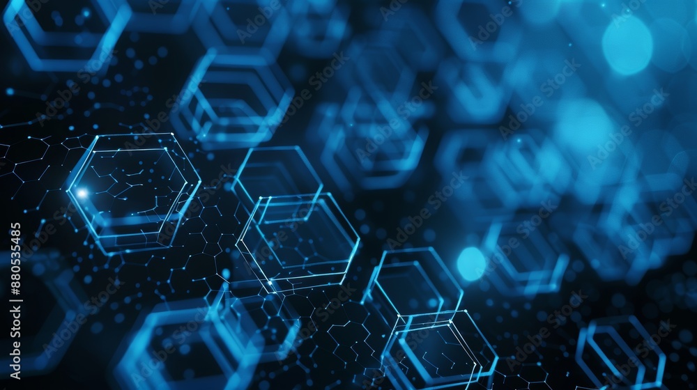 Poster an abstract background with hexagonal shape patterns representing technology, innovation, medicine, 