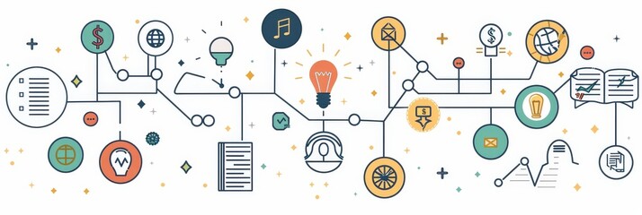 Connected Ideas: A Visual Representation of Innovation and Collaboration - A visual representation of interconnected ideas, symbolizing collaboration, innovation, and the process of developing solutio