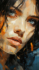 Pretty Girl Portrait With Vintage Look Brush Painting On Canvas