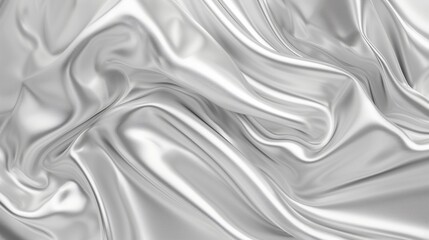 This modern abstract luxury wallpaper features a seamless silver leaf background texture with a transparent overlay. It has a shiny light grey crumpled metallic chrome foil repeat pattern.