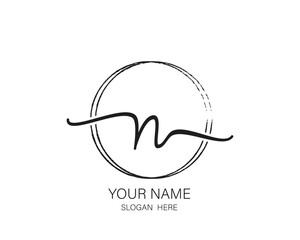 N initial letter handwriting logo design ,signature logo template,beauty initial with circle design